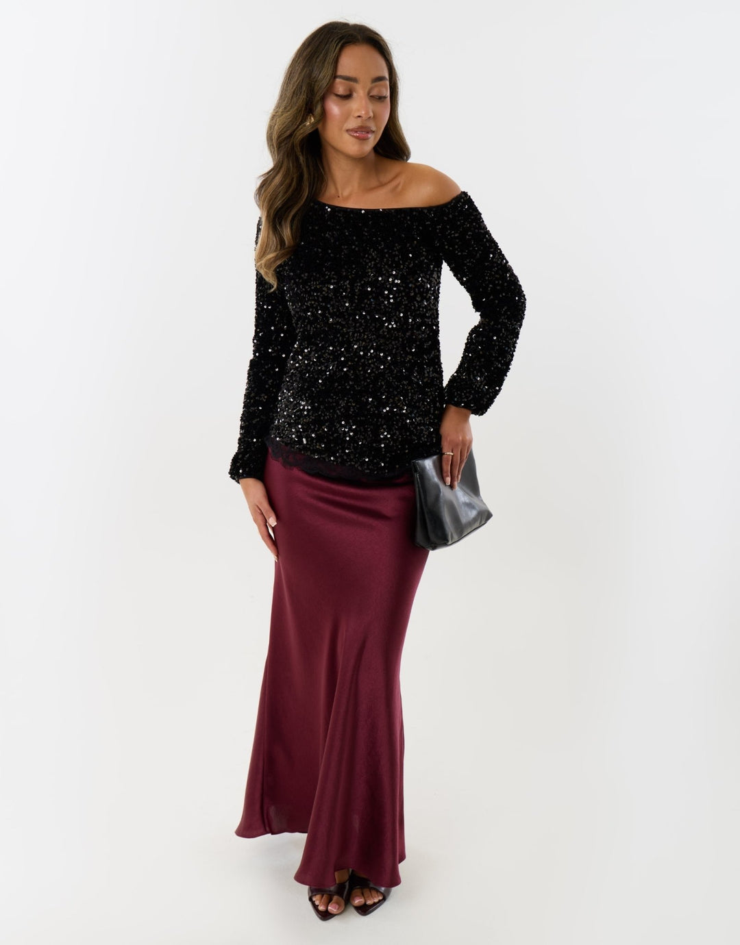 Sequin Asymmetric Top in Black