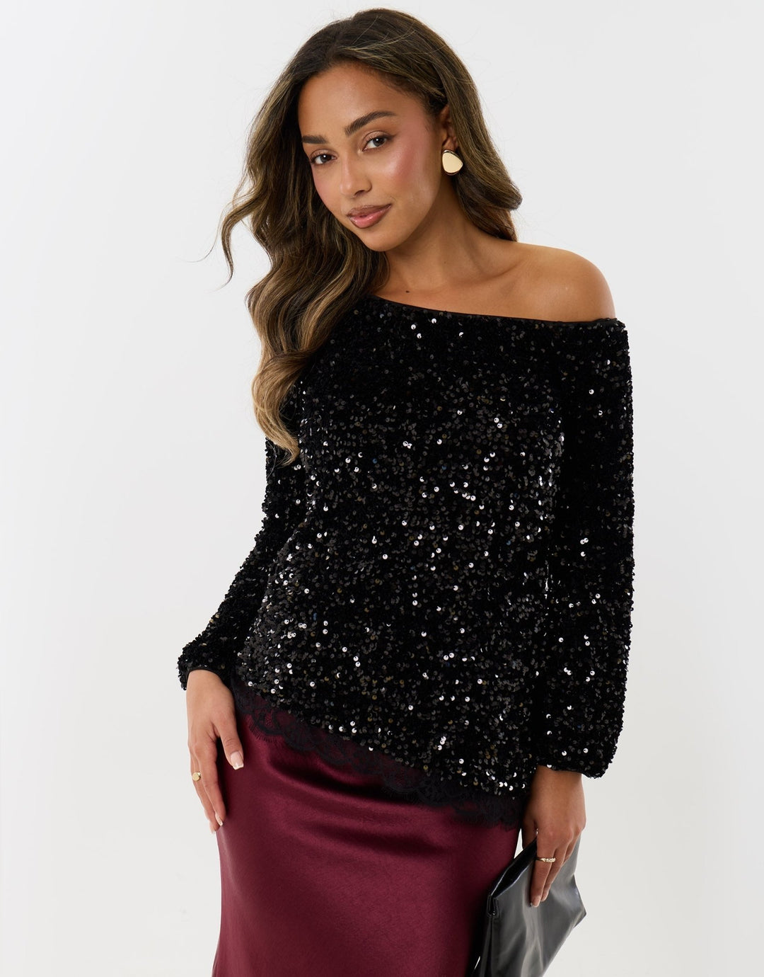 Sequin Asymmetric Top in Black