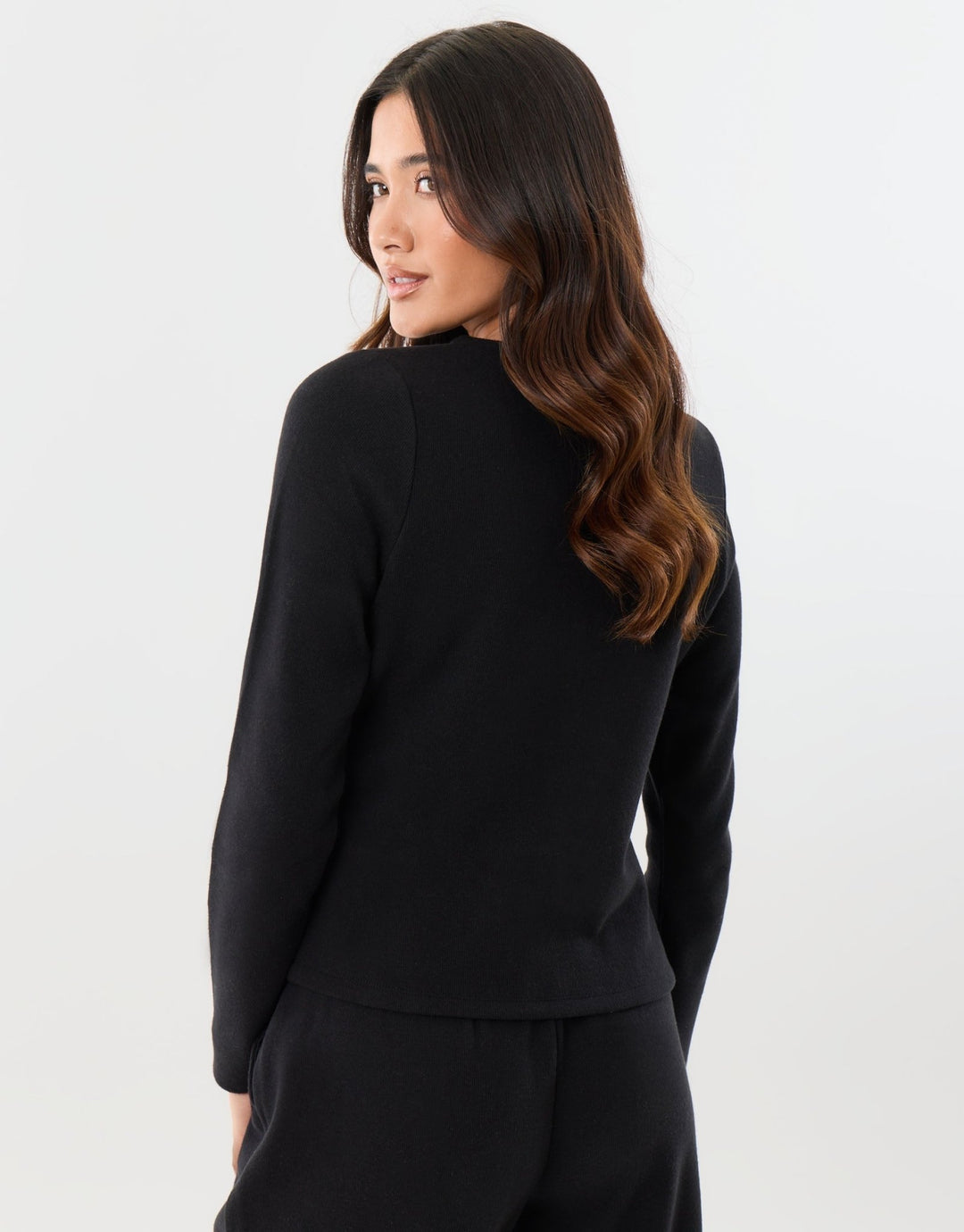 Ribbed V Neck Cardigan in Black