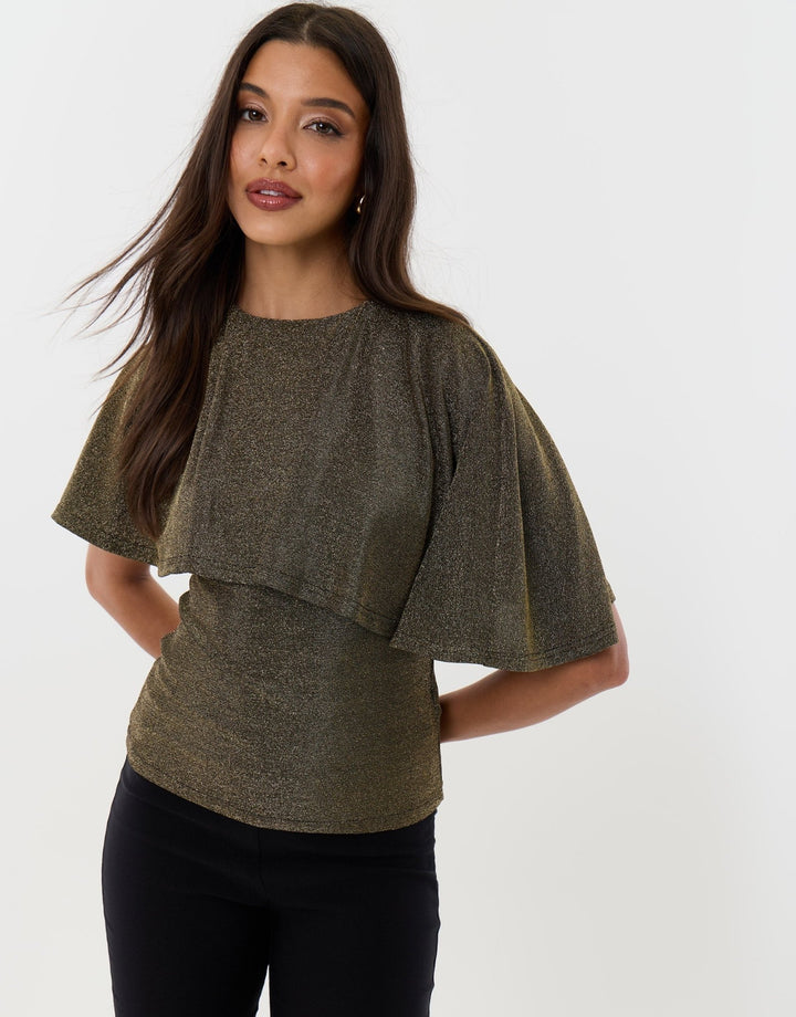 Metallic Draped Cape Top in Bronze