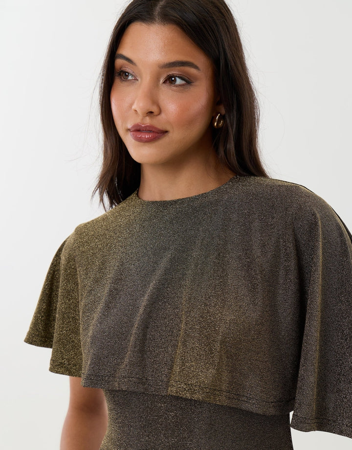 Metallic Draped Cape Top in Bronze