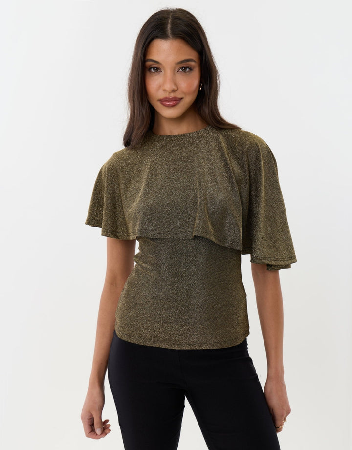 Metallic Draped Cape Top in Bronze