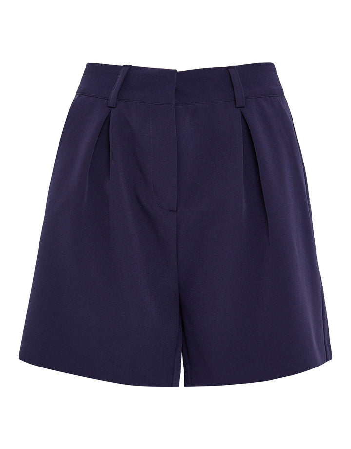 Navy Pleated Tailored Shorts