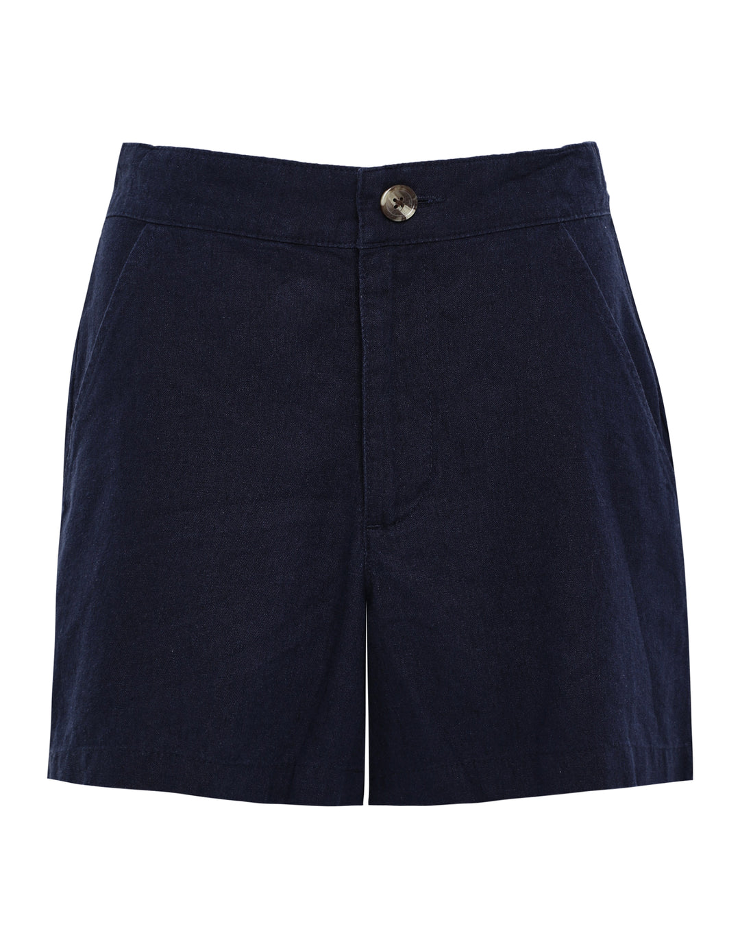 Navy Linen Blend Button Up Shorts