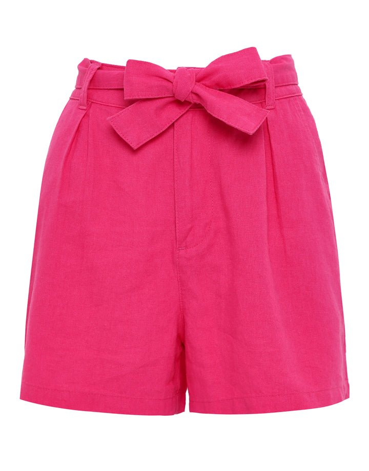 Hot Pink Tie Waist Linen Blend Shorts