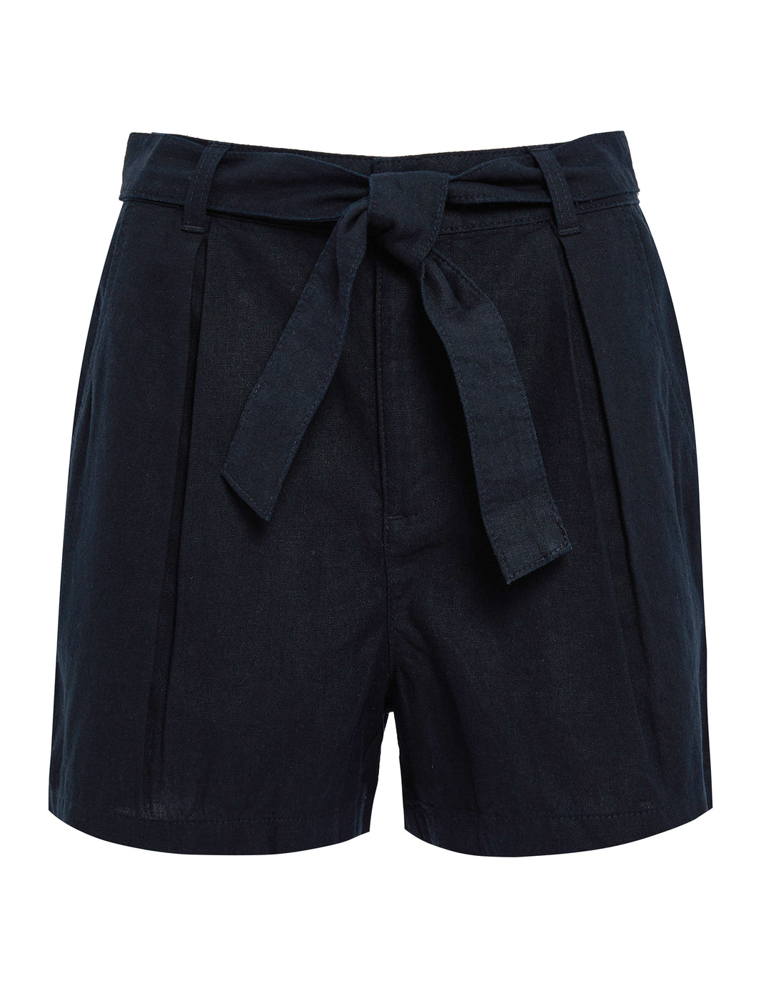 Black Tie Waist Linen Blend Shorts