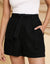 Black Tie Waist Linen Blend Shorts