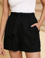 Black Tie Waist Linen Blend Shorts