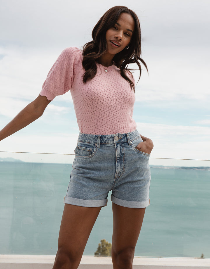 Light Wash Classic Denim Shorts