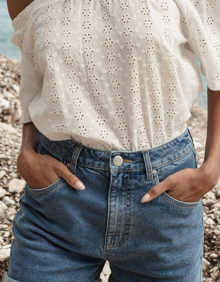Mid Blue Wash Denim Shorts