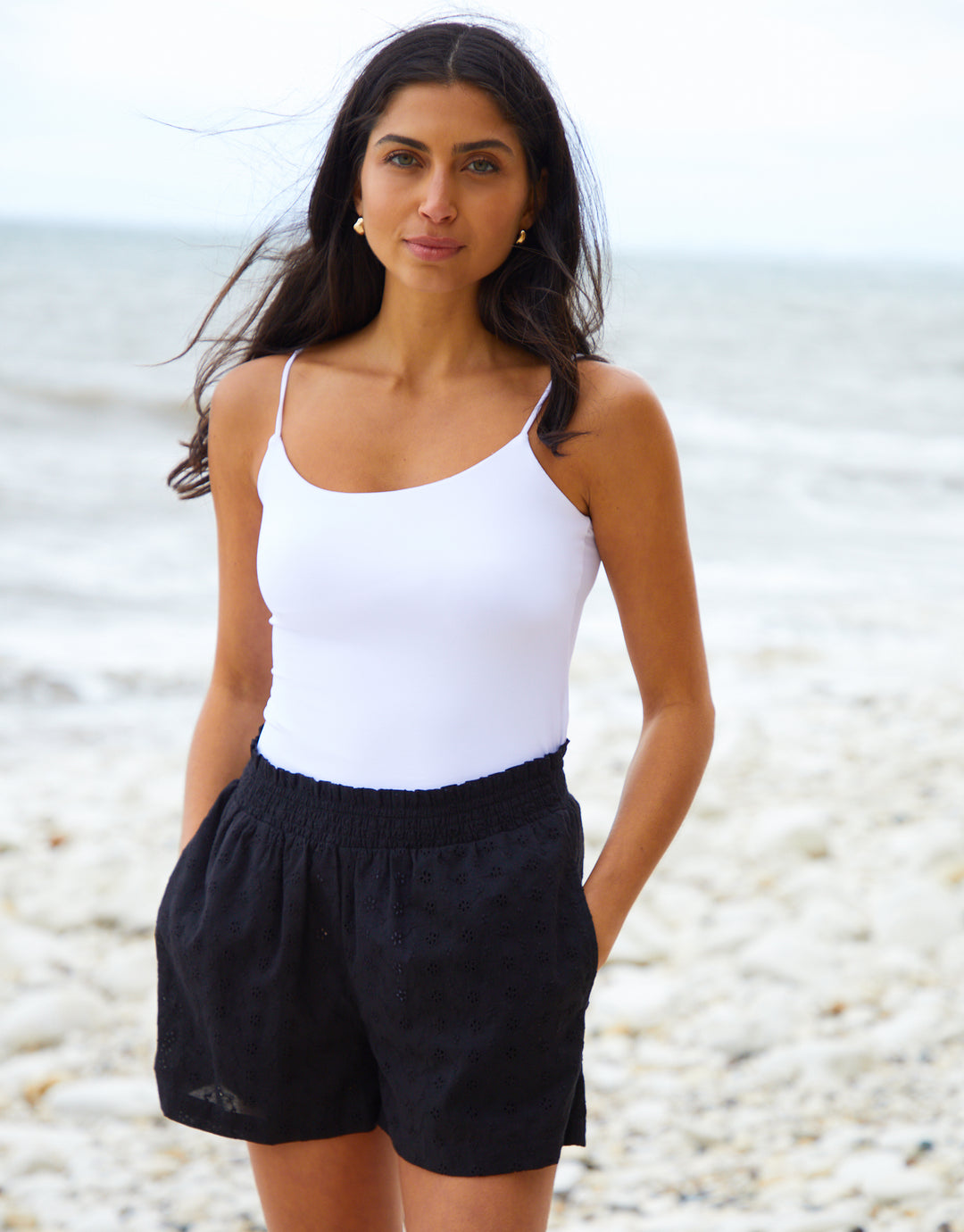 Threadbare Women's Black Broderie Detail Beach Cover-Up Shorts