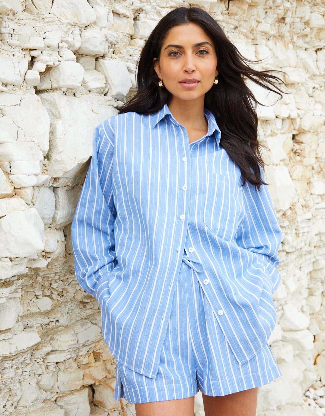 Blue Striped Drawcord Shorts