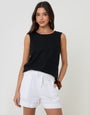 Threadbare Linen Blend Tie Waist Shorts in White - front view