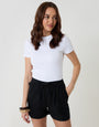 Threadbare Linen Blend Tie Waist Shorts in Black - front view