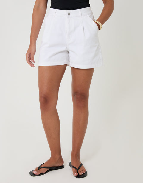Threadbare Denim Tailored Shorts in White - front view