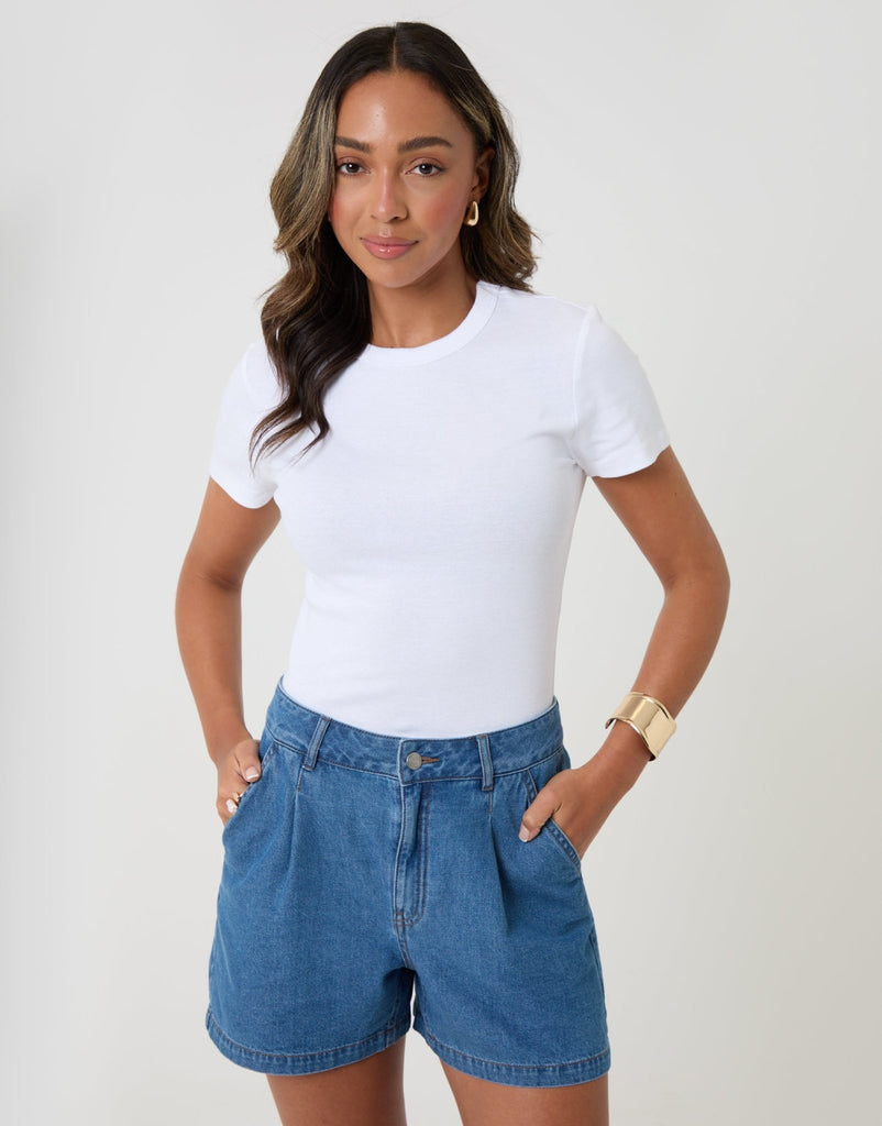 Denim Tailored Shorts Mid Wash