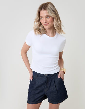 Threadbare Denim Tailored Shorts in Indigo - front view