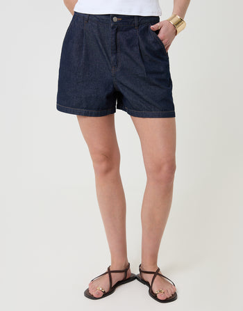 Threadbare Denim Tailored Shorts in Indigo - front view