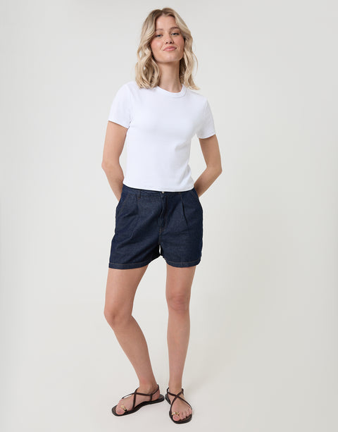 Threadbare Denim Tailored Shorts in Indigo - full body