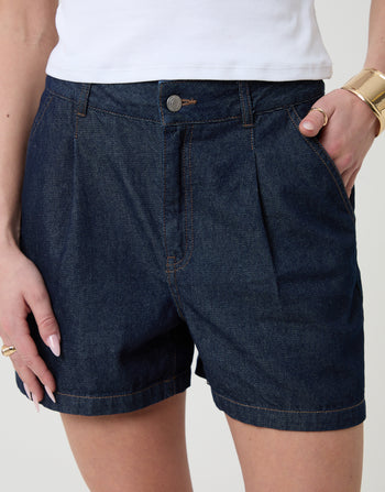Threadbare Denim Tailored Shorts in Indigo - front view close up