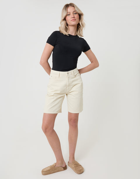 Threadbare Denim Bermuda Shorts in Ecru - full body
