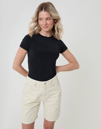 Threadbare Denim Bermuda Shorts in Ecru - front full body