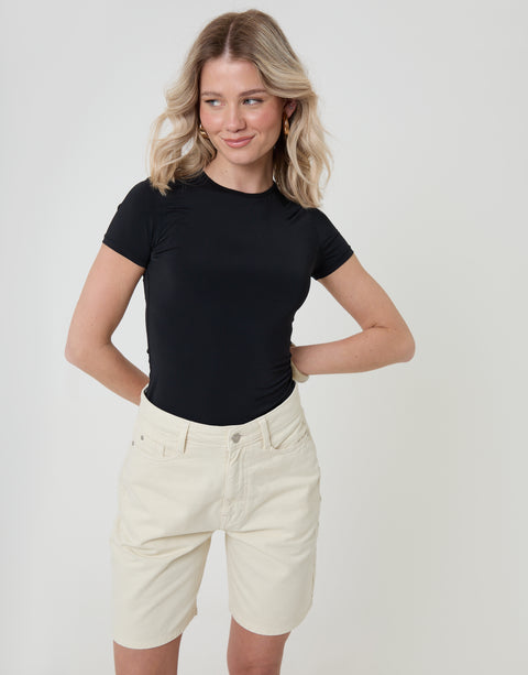 Threadbare Denim Bermuda Shorts in Ecru - front full body