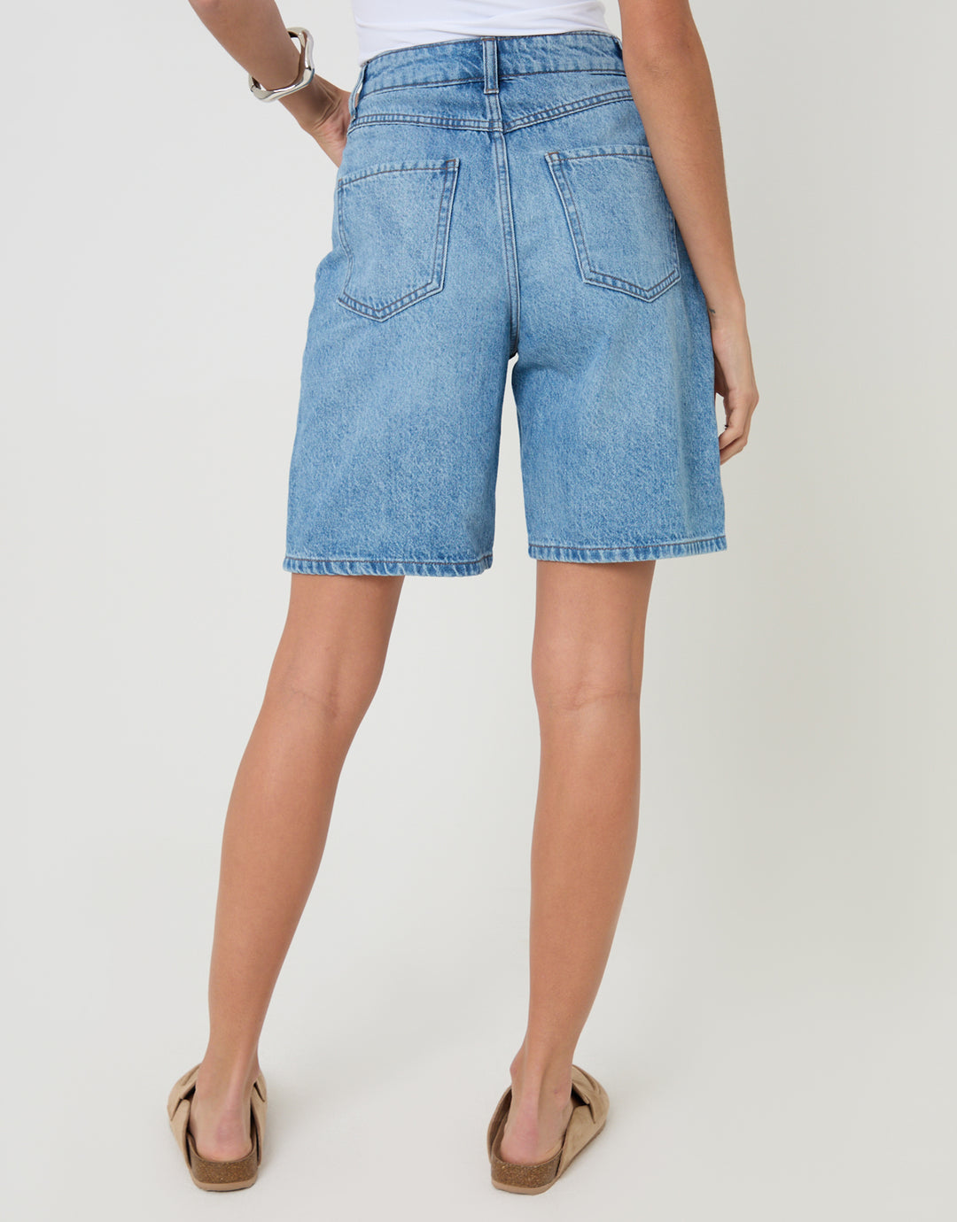 Threadbare Denim Bermuda Shorts in Mid Wash - back view