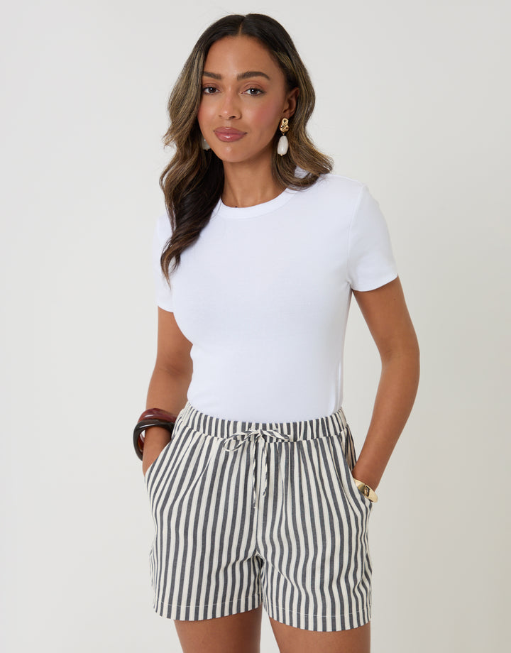 Threadbare Drawstring Shorts with Pockets in Navy Stripe - T-shirt pairing