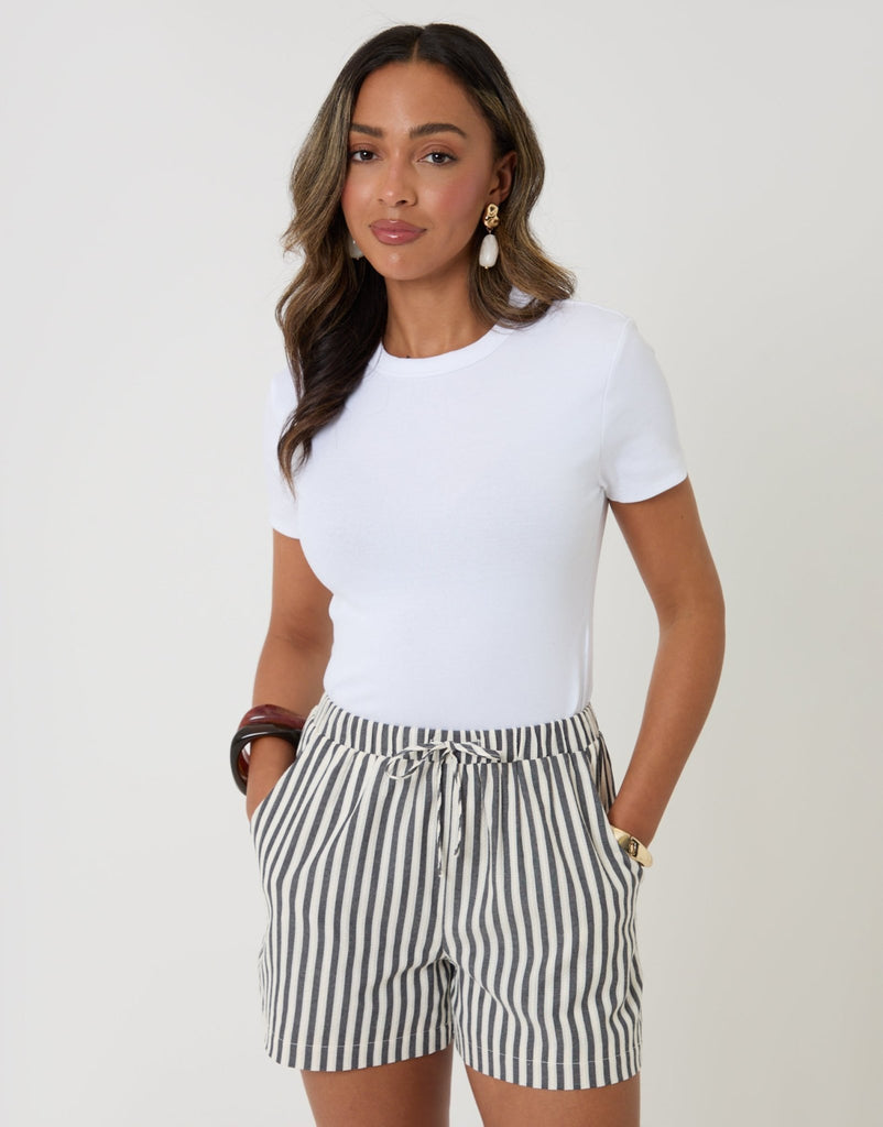 Drawstring Shorts Pockets Stripe