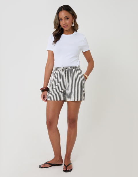 Threadbare Drawstring Shorts with Pockets in Navy Stripe - full body
