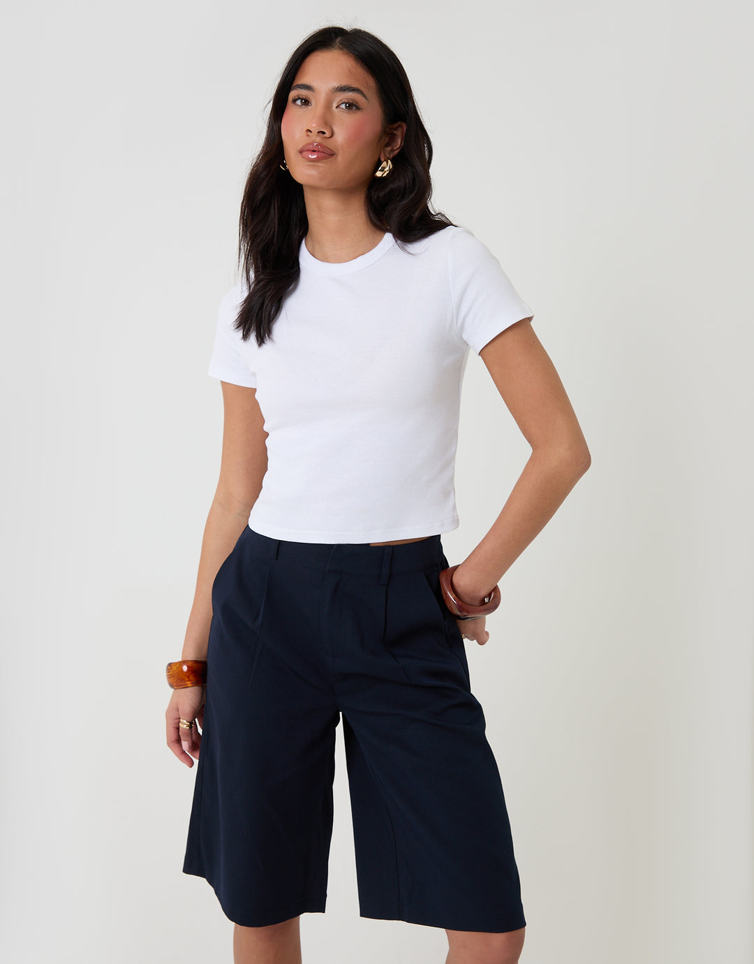 Threadbare Tailored Bermuda Shorts in Navy - front view