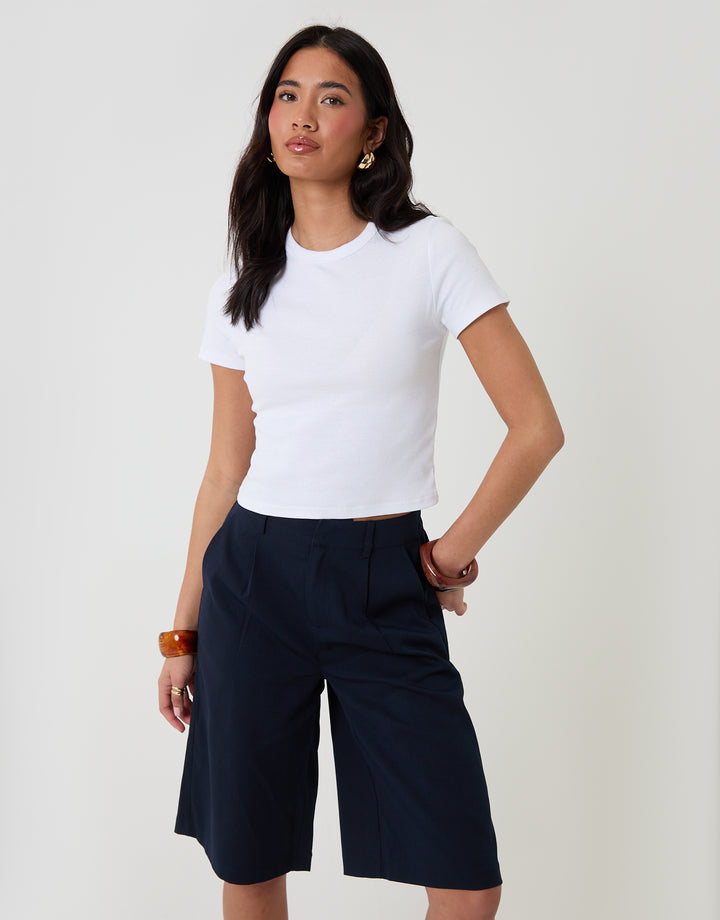 Threadbare Tailored Bermuda Shorts in Navy - front view