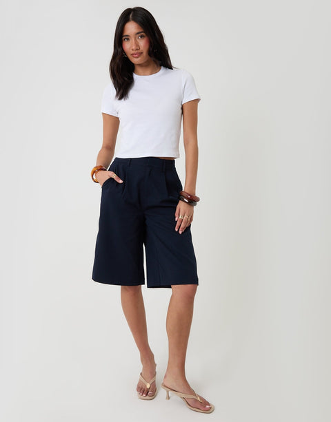 Threadbare Tailored Bermuda Shorts in Navy -full body