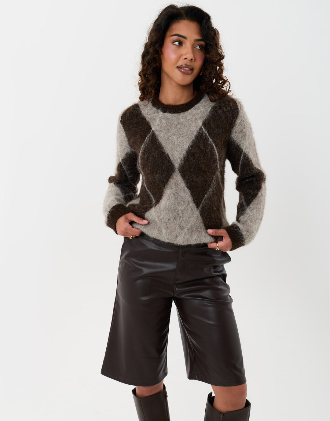 Faux Leather Pleated Shorts in Chocolate Brown