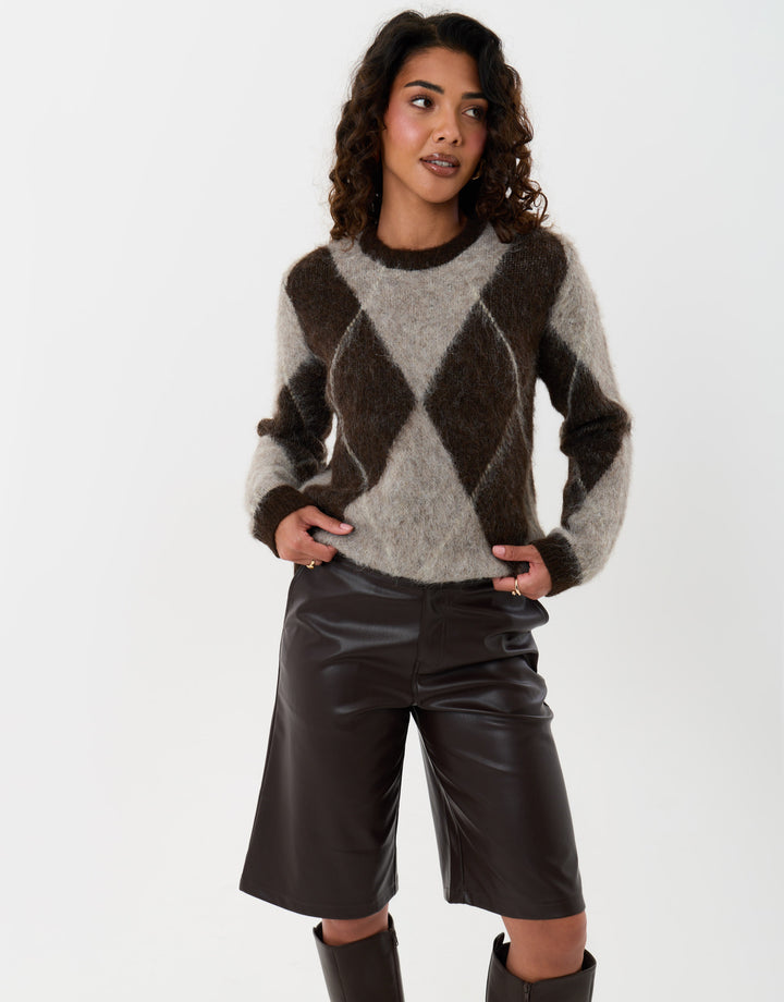 Faux Leather Pleated Shorts in Chocolate Brown