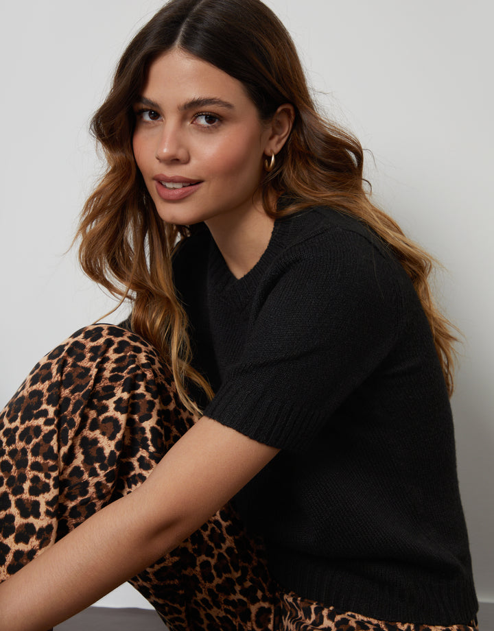 Black Knitted Short Sleeve T-Shirt