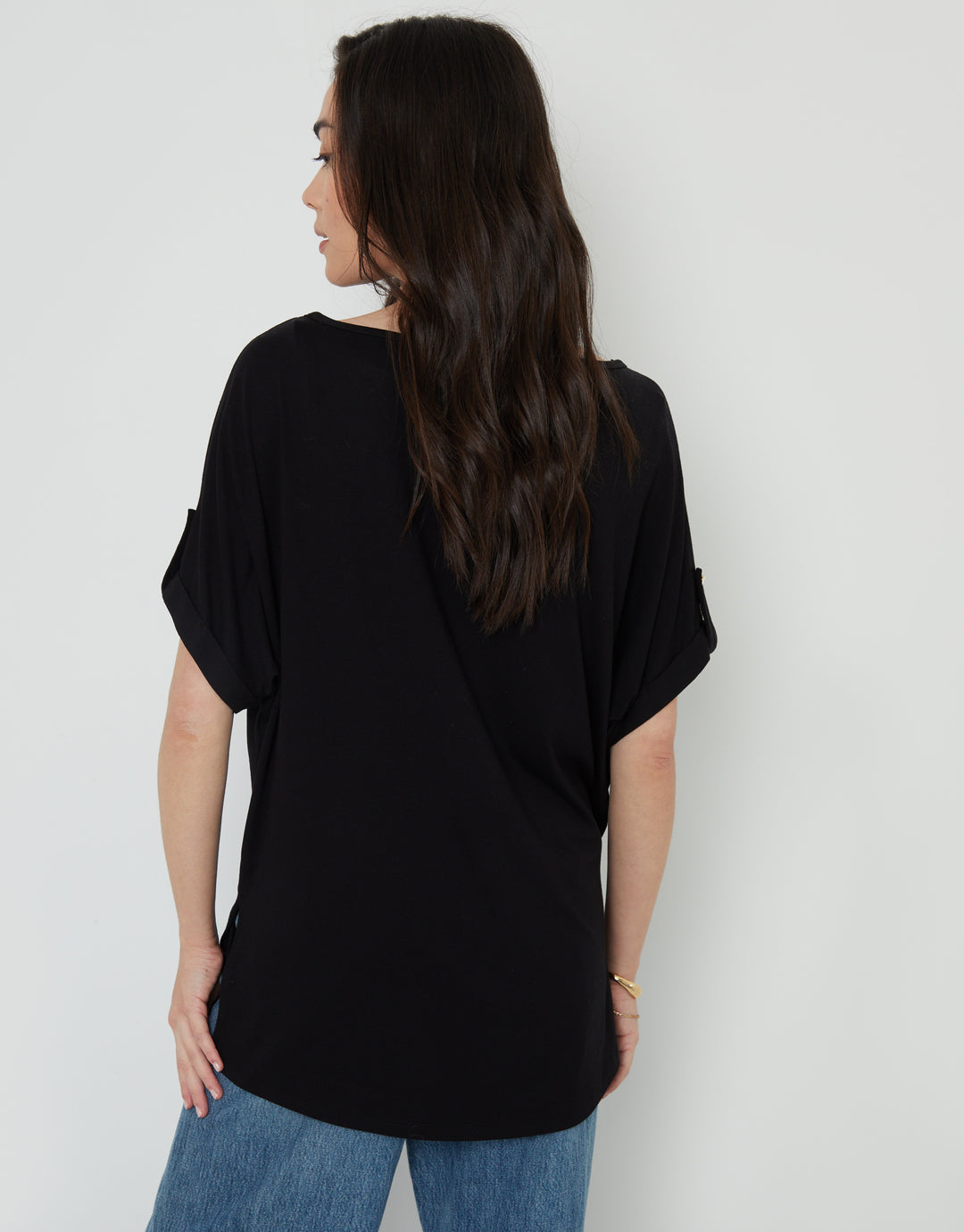 Batwing Sleeve Slash Neck Tunic in Black