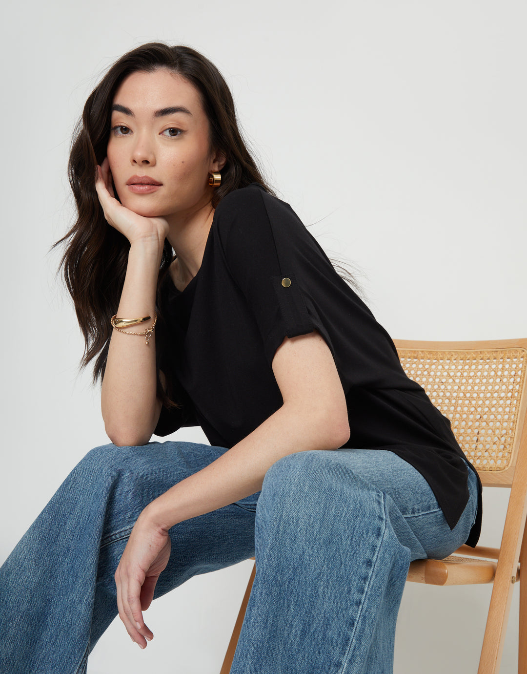 Batwing Sleeve Slash Neck Tunic in Black