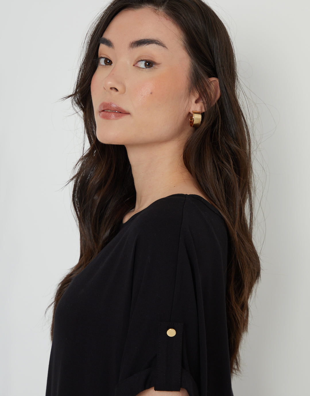 Batwing Sleeve Slash Neck Tunic in Black