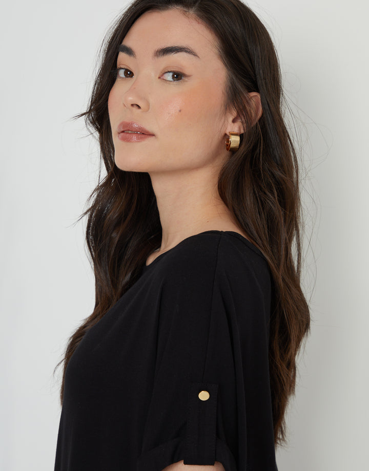 Batwing Sleeve Slash Neck Tunic in Black