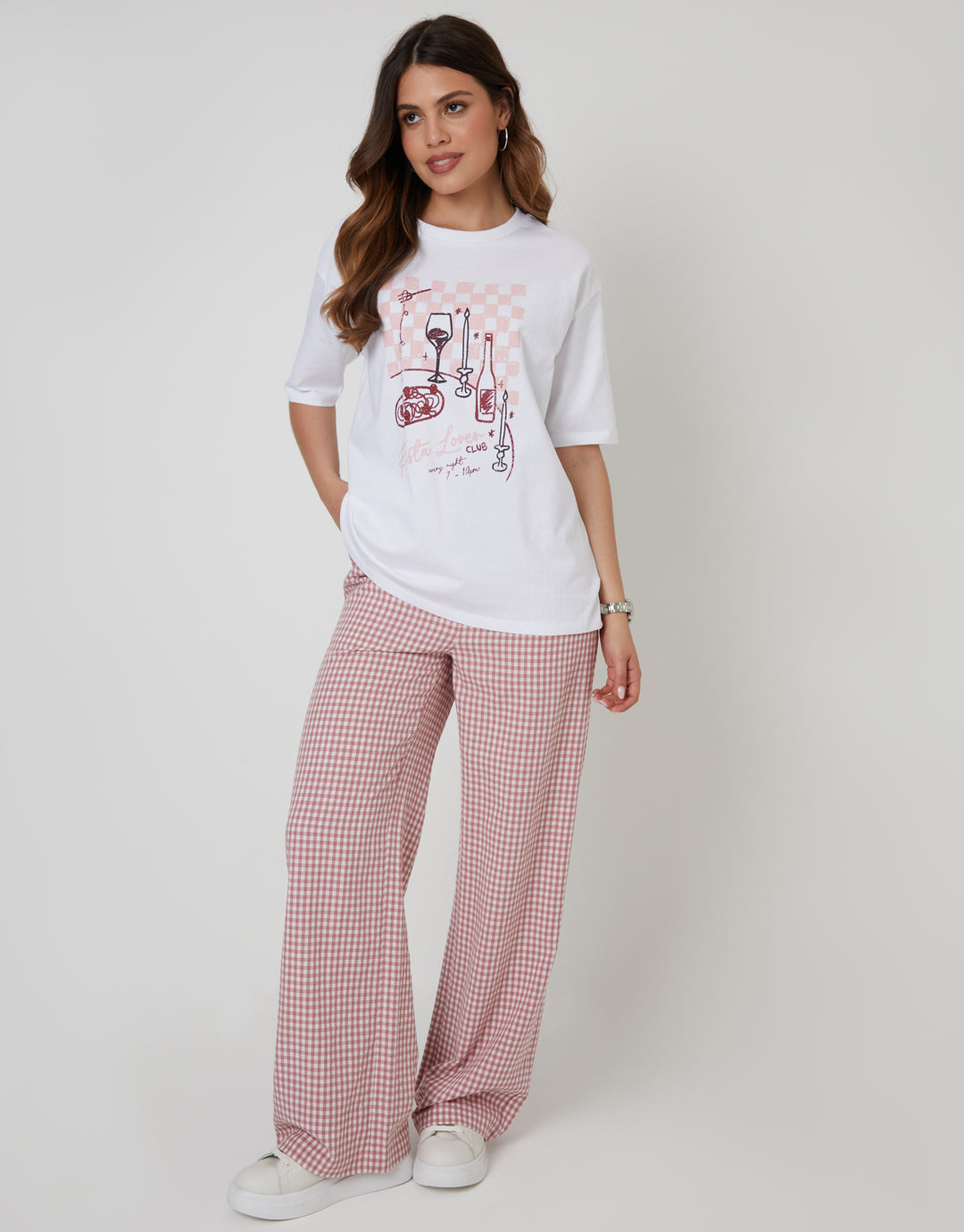 White 'Pasta Lover' Graphic Print Boyfriend Fit T-Shirt