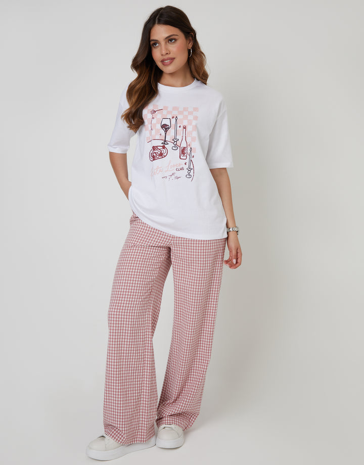 White 'Pasta Lover' Graphic Print Boyfriend Fit T-Shirt