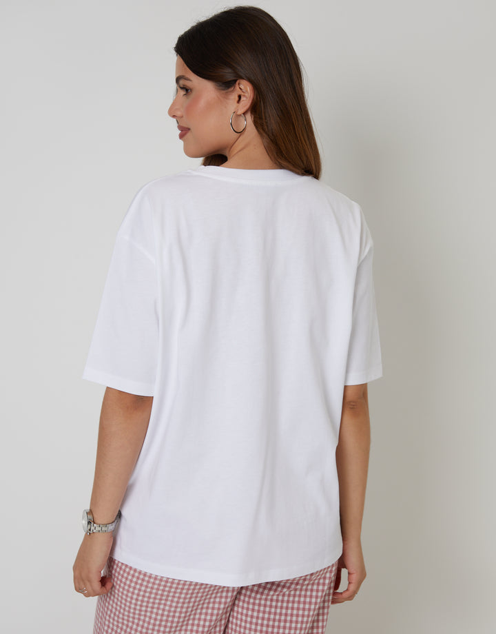 White 'Pasta Lover' Graphic Print Boyfriend Fit T-Shirt
