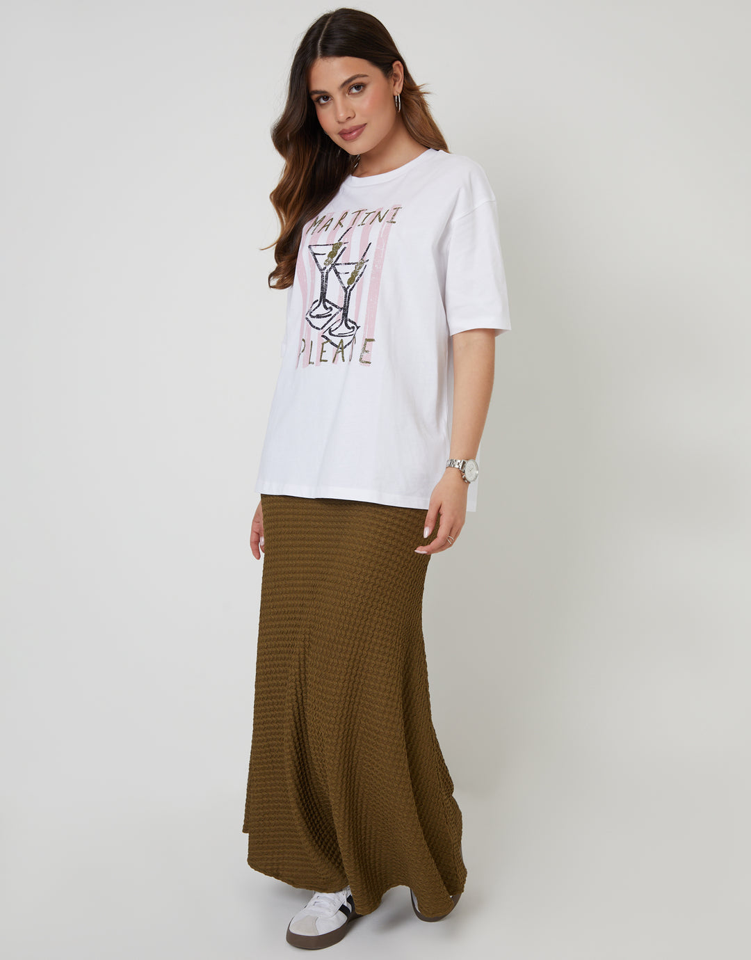 White 'Martini Please' Graphic Print Boyfriend Fit T-Shirt