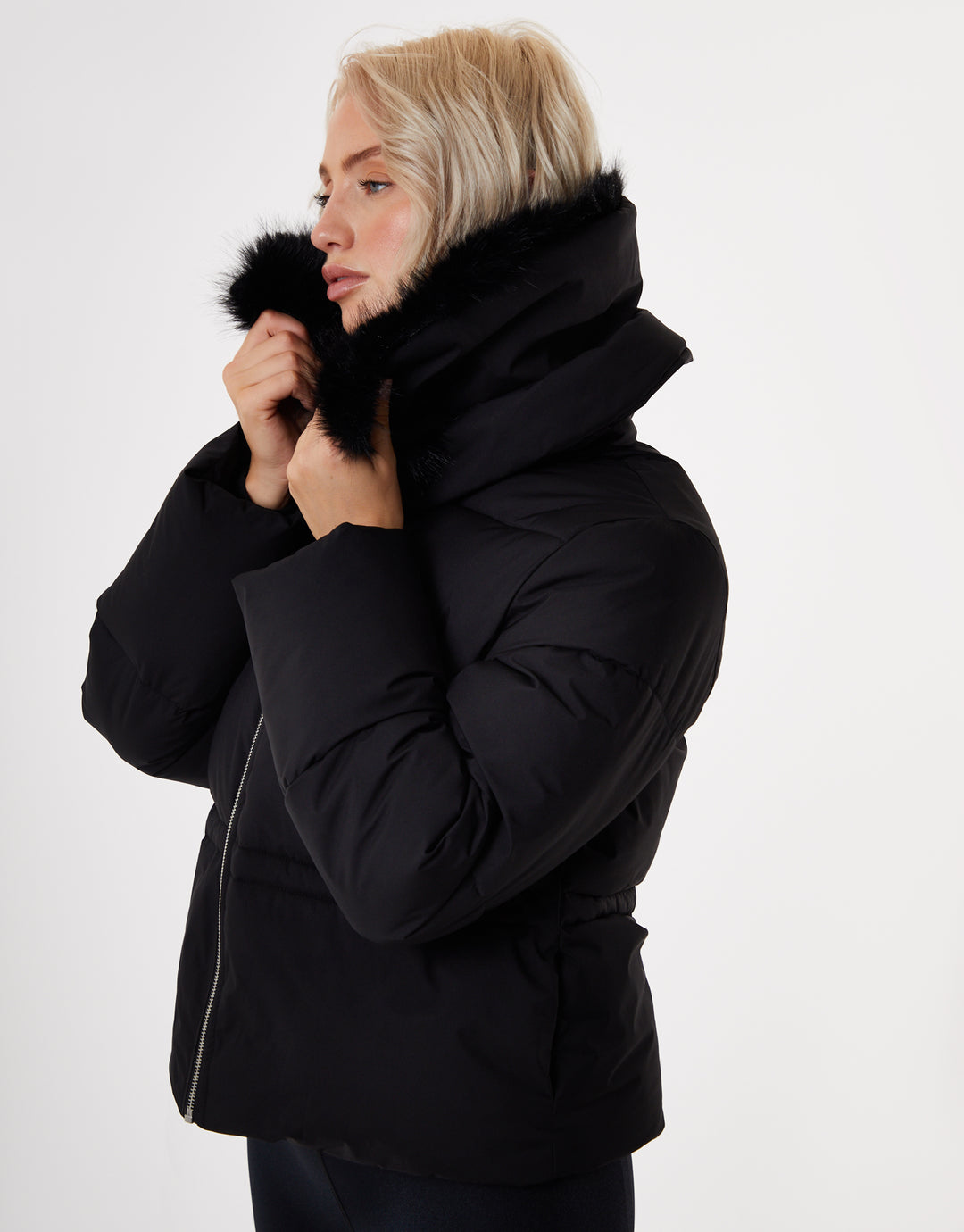 Black Faux Fur Collar Puffer Jacket