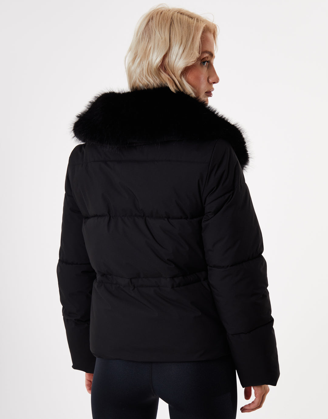 Black Faux Fur Collar Puffer Jacket