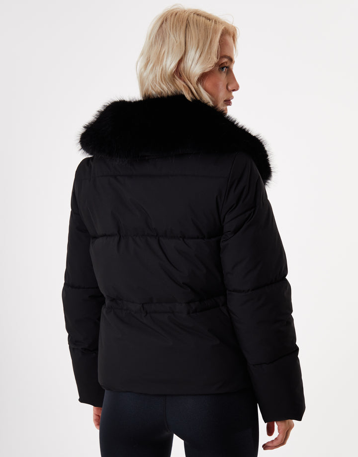Black Faux Fur Collar Puffer Jacket