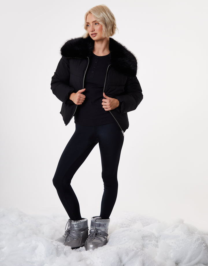Black Faux Fur Collar Puffer Jacket