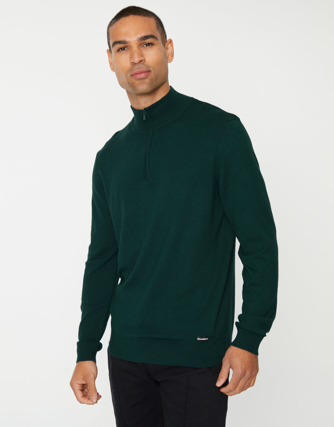 Green Funnel Neck Quarter Zip Knitted Jumper